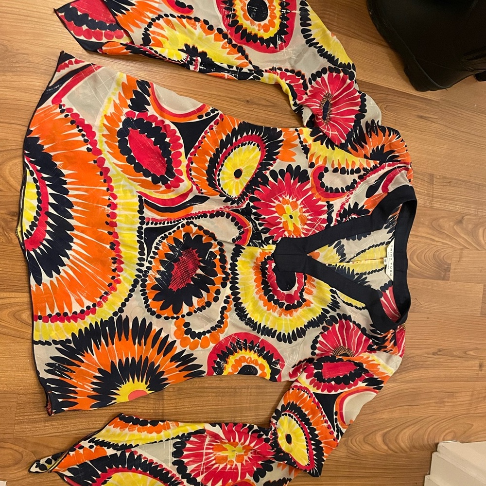 Trina Turk Tunic with deep v-neck and bell sleeves